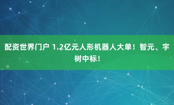 配资世界门户 1.2亿元人形机器人大单！智元、宇树中标！